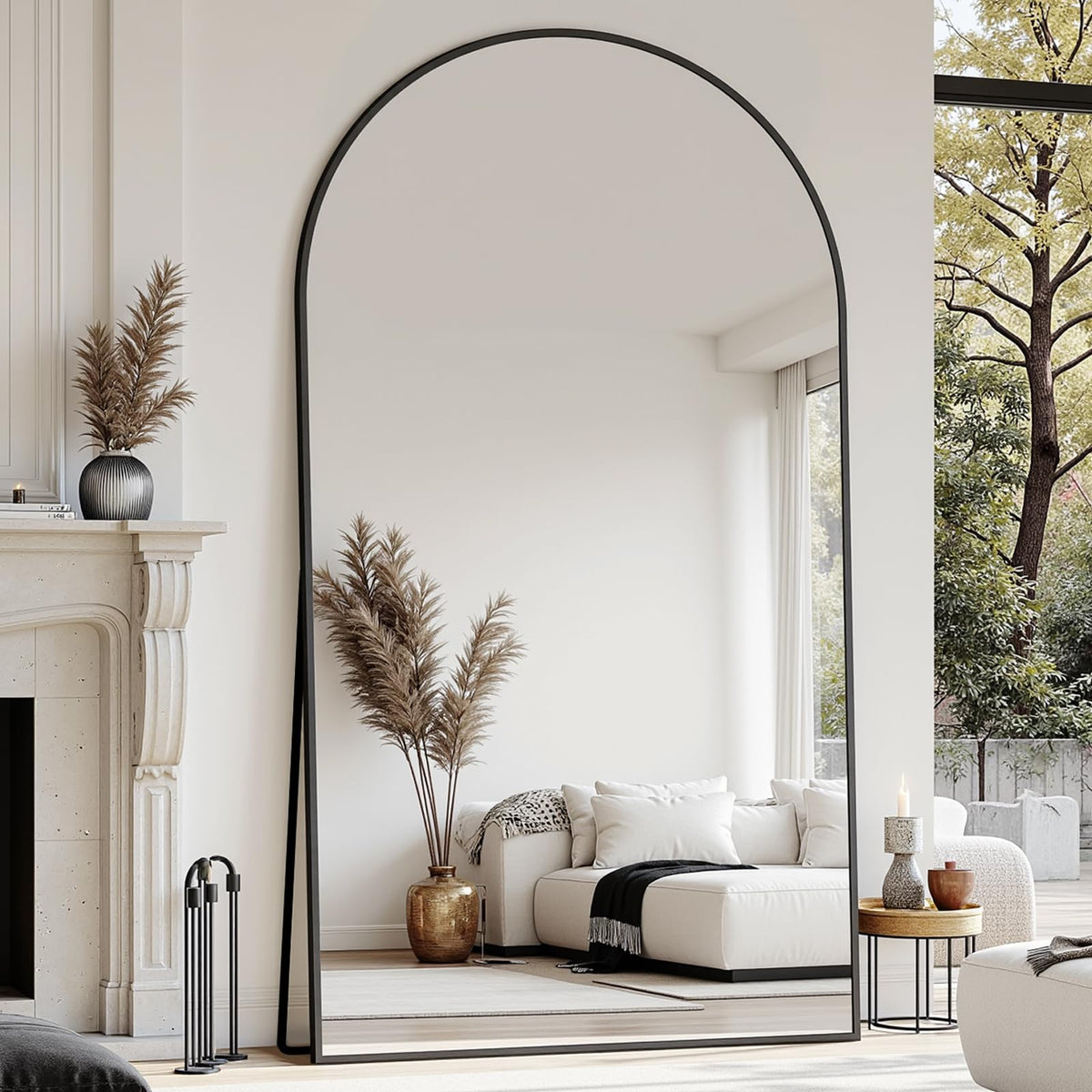 Suidia 71"x28" Arched Full Length Mirror with Stand, Black Floor Mirror