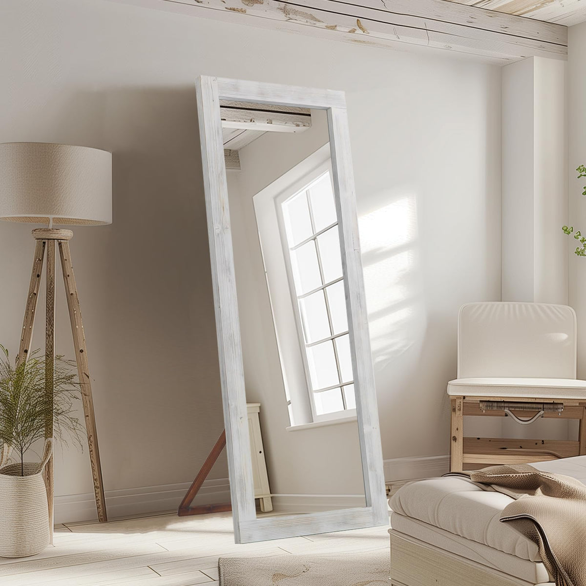 MELOMOIR Rustic Farmhouse Full Length Mirror with Solid Wood Frame 56"x21"