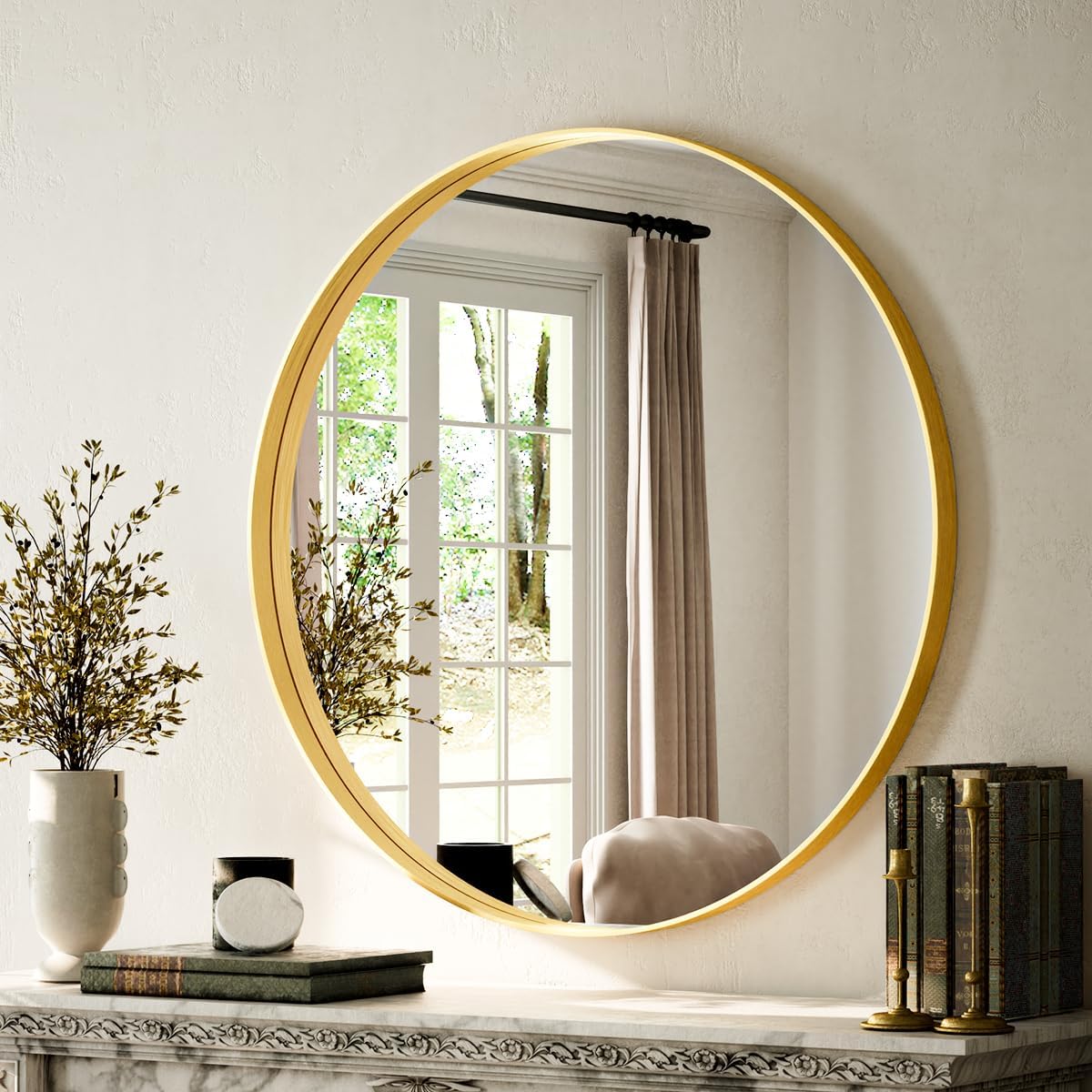 VooBang Bathroom Mirror 30"x48", Black Gorgeous Deep Frame Wall Mirror