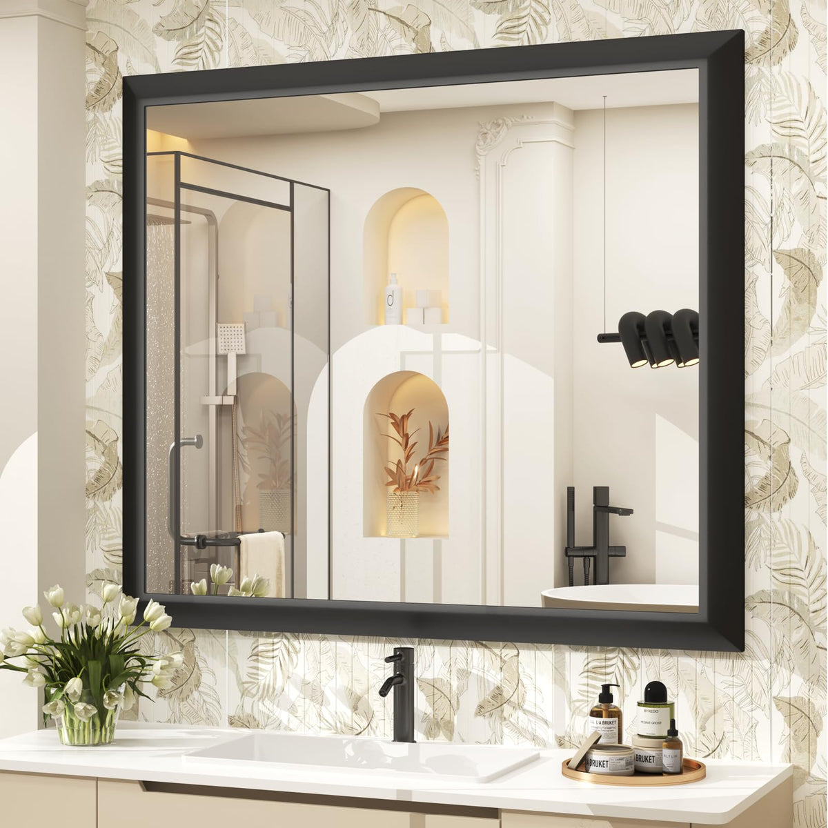 SMIROR 24x36 Matte Black Bathroom Vanity Mirror for Over Sink