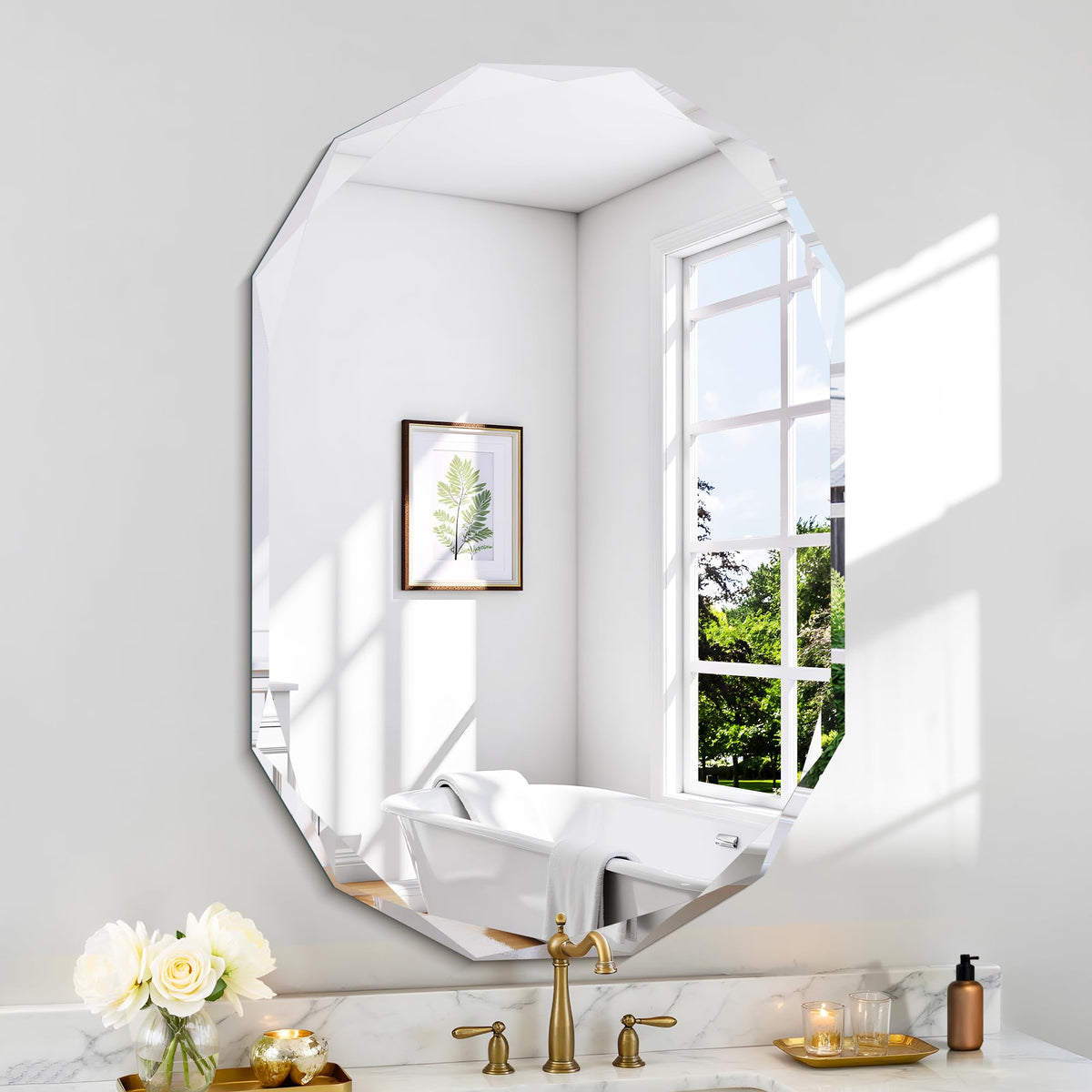 GLASHOM Frameless Bathroom Mirror, 30x40 inch Frameless Wall Mirrors Beveled Edge Wall Mounted, Oval Mirror for Bathroom, Living Room, Over Sink, Entryway Mirror Horizontal or Vertical