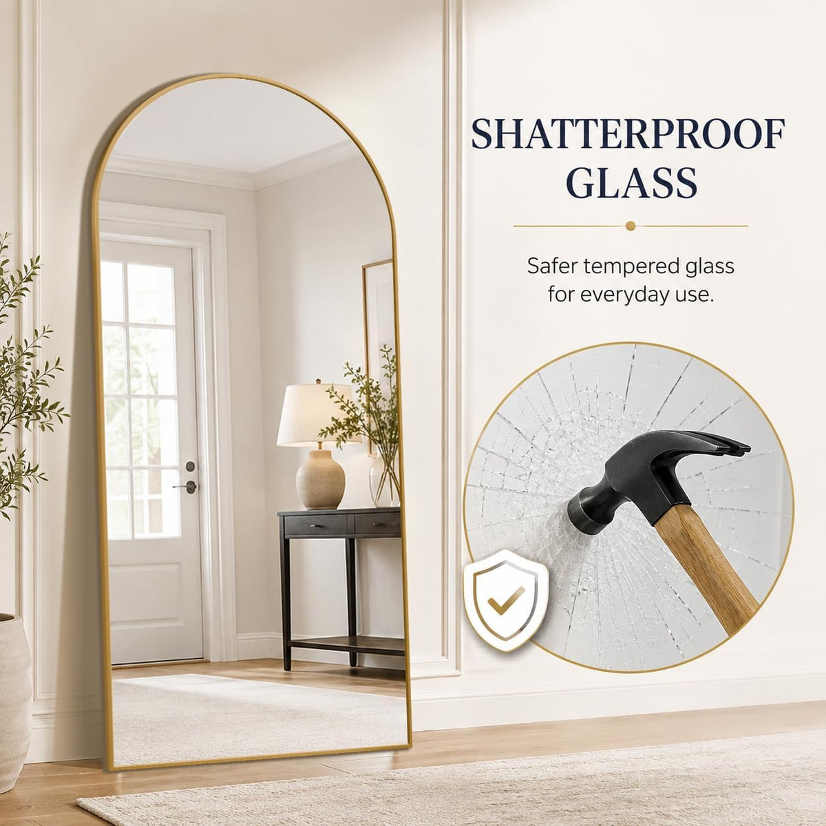 81"×41" Floor Mirror Full Length Arched Full Length Mirror Gold
