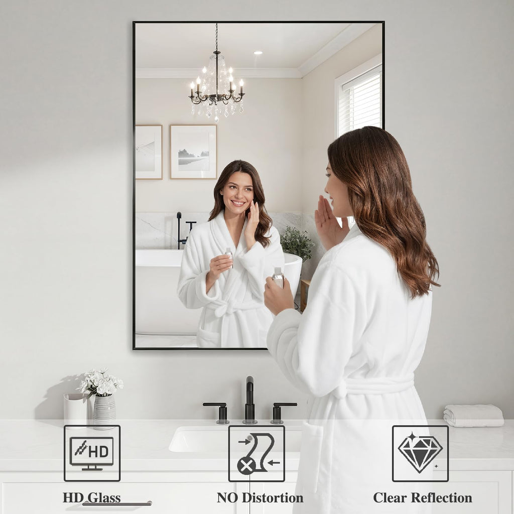 Koonmi Black Mirrors for Wall, 30x40 Inch Bathroom Mirror, Rectangular Wall Mirror for Living Room Bedroom Bathroom, Hangs Horizontally or Vertically