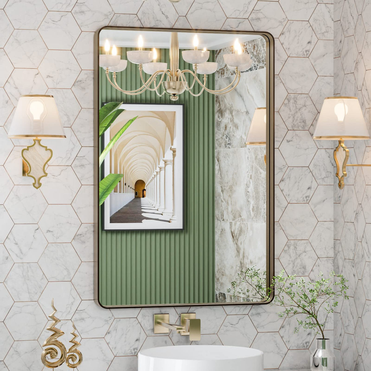 LOAAO 24"X36" Gold Bathroom Mirror