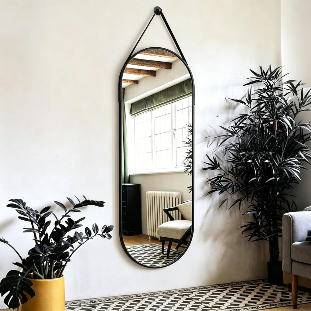 OGCAU 48" x 16" Full Length Mirror Wall Mounted Hanging Mirror, Oval Black