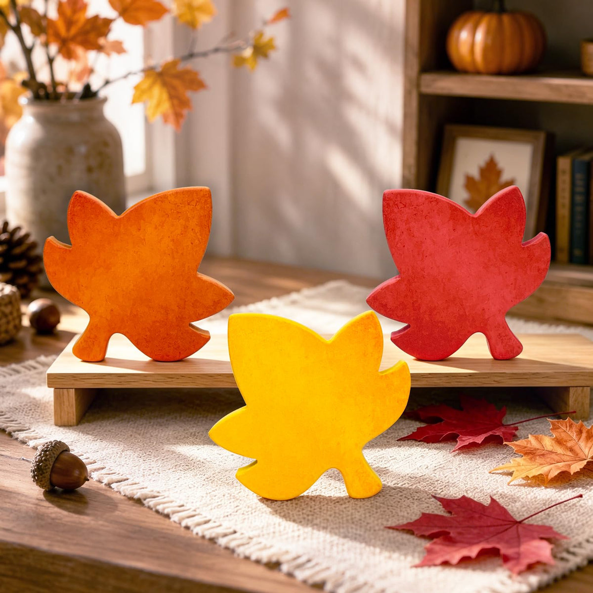 Halloween Decorations for Indoor Home 3 Pcs, Cute Wooden Pumpkin Ghost Black Cat Decor for Tabletop Tiered Tray, Halloween Centerpiece Sign for Desk Fireplace Office Shelf Farmhouse Rest Bathroom Dorm