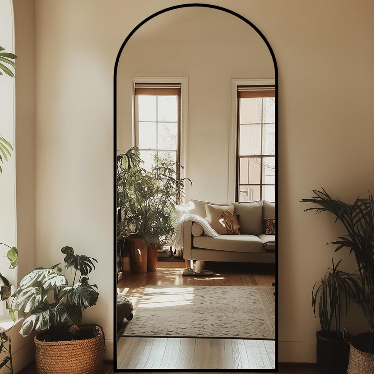 76"x34" Arched Full Length Mirror, Large Floor Mirror, Black