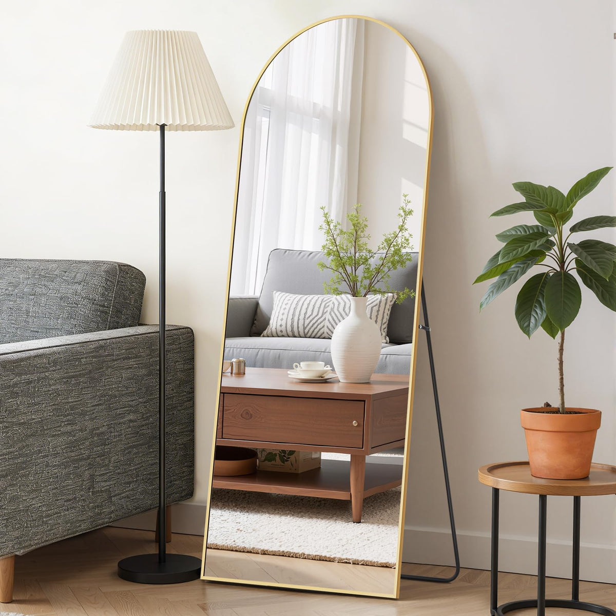 Mirror Full Length 64"x21", Arched Full Body Floor Mirrors with Stand
