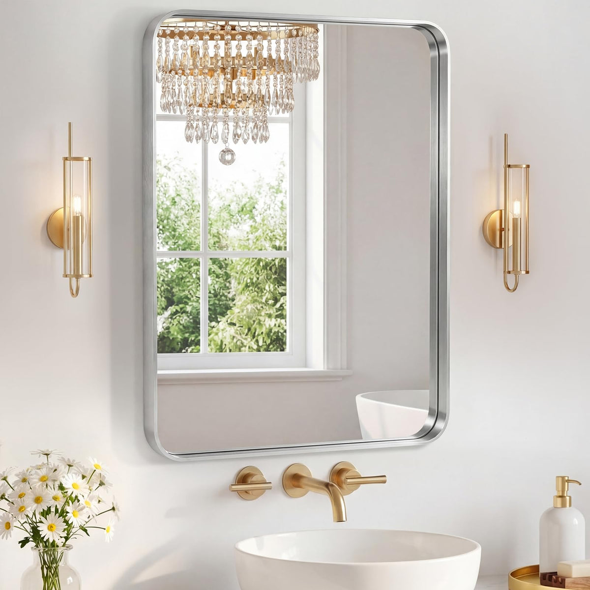 Sweetcrispy 26"x38" Arched Bathroom Mirror, Bathroom Mirrors for Over Sink