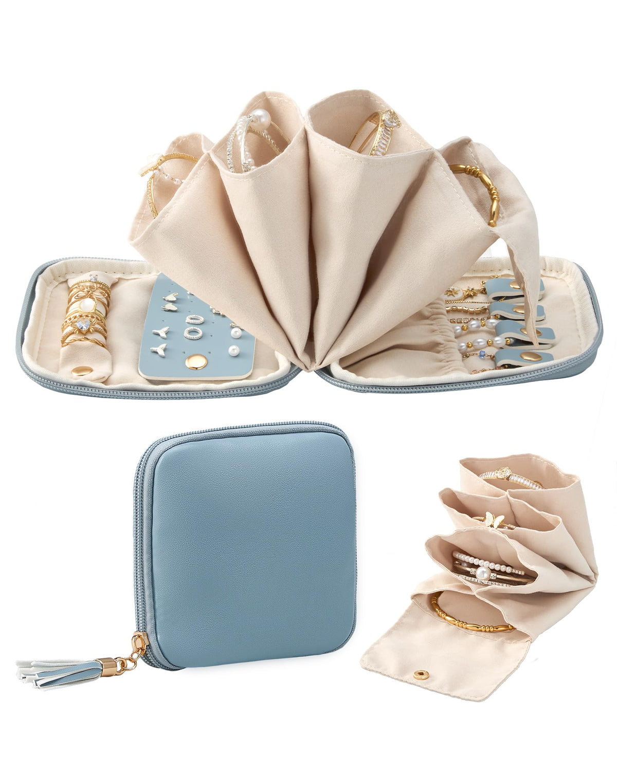 Lolalet Travel Jewelry Case Organizer, Soft Jewellery Pouch -Cloud White