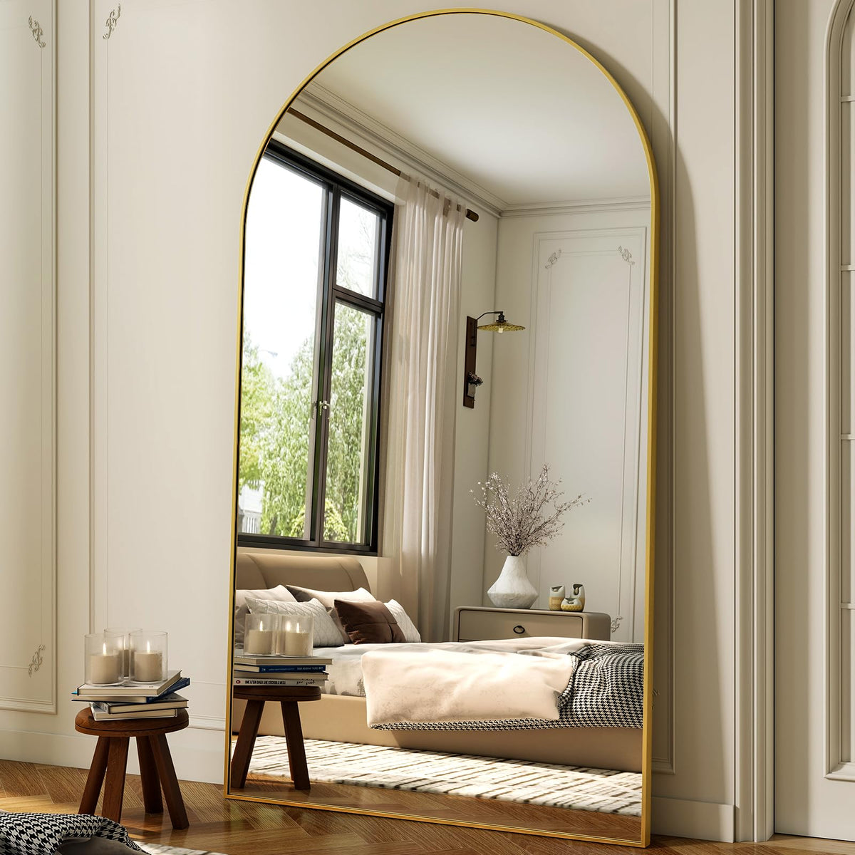 XRAMFY 24x68 Black Arched Full Length Mirror Floor Mirror with Metal Frame