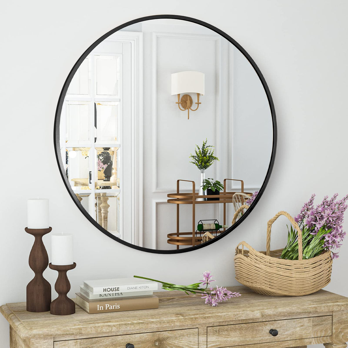 HARRITPURE Round Mirror 30 Black Wall Mounted Circle Mirrors