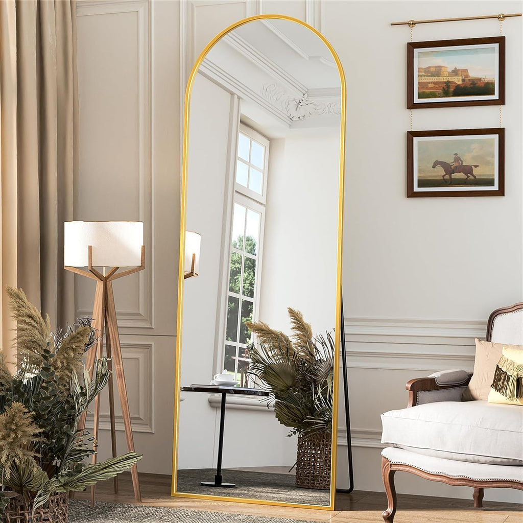 Antok 58" x21” Arched Full Length Mirror with Stand, Floor Mirror, Gold