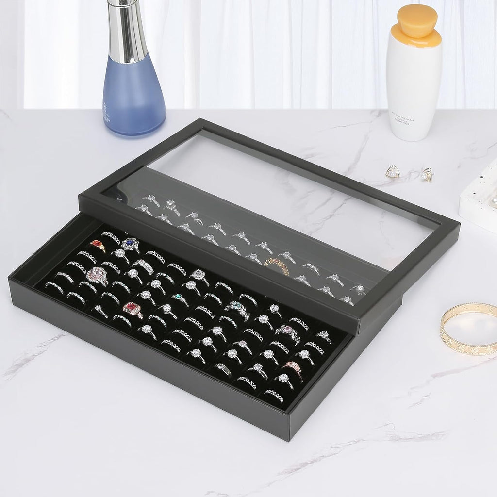 KUKUVR 100 Slots Ring Earring Holder Display Case (Black)