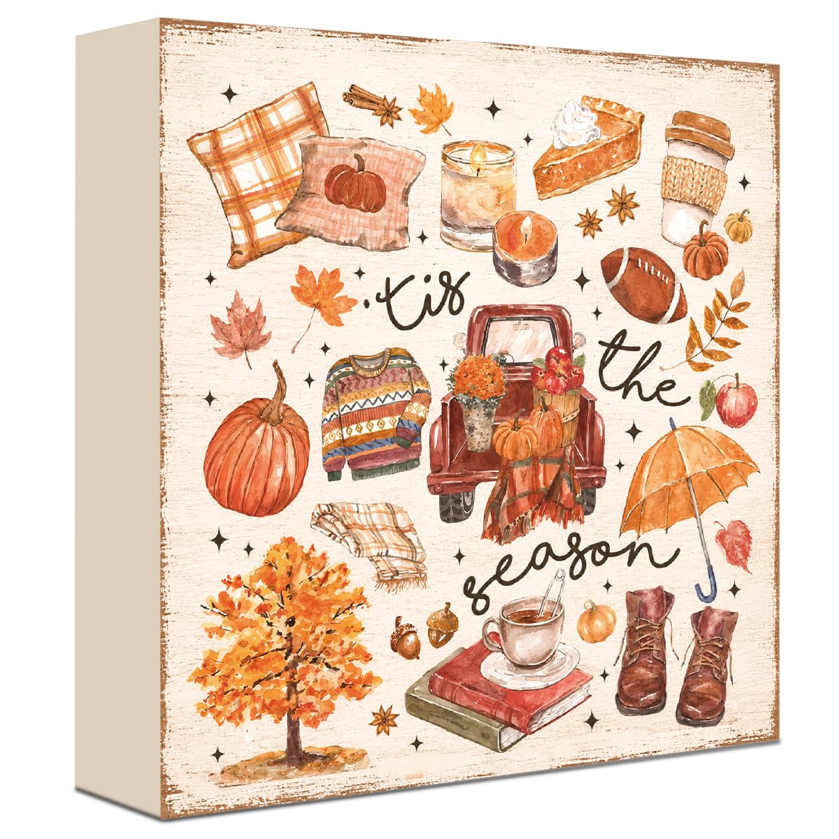 Fall Decorations for Home Football Pumpkin Wood Sign Fall Wall Shelf Decor