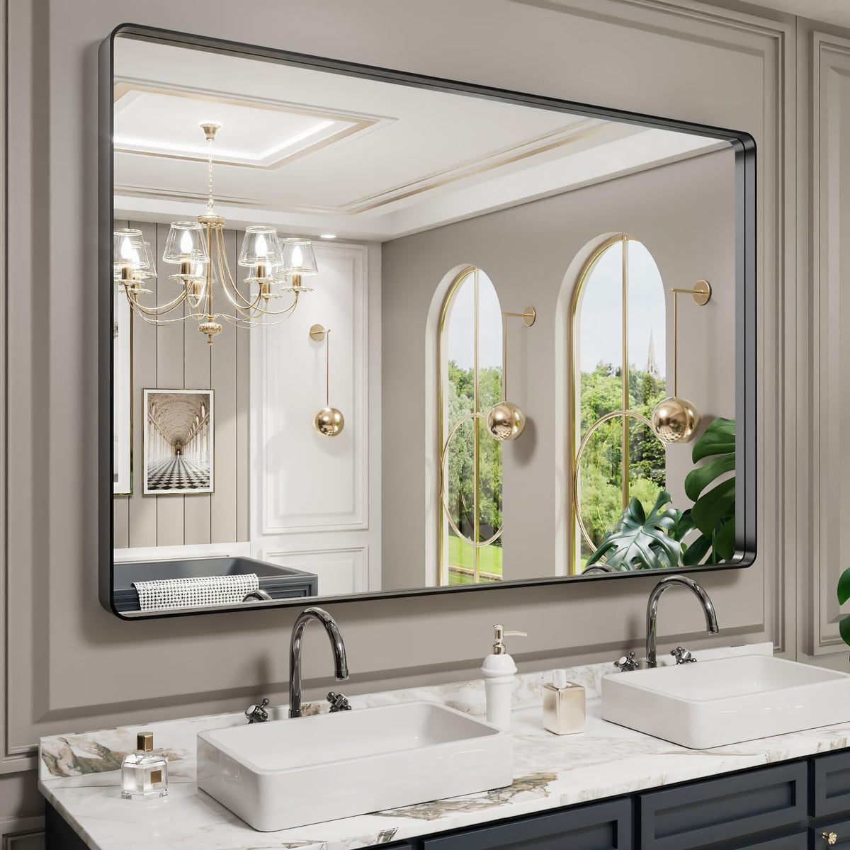 LOAAO 24X36 Inch Black Bathroom Mirror Metal Framed