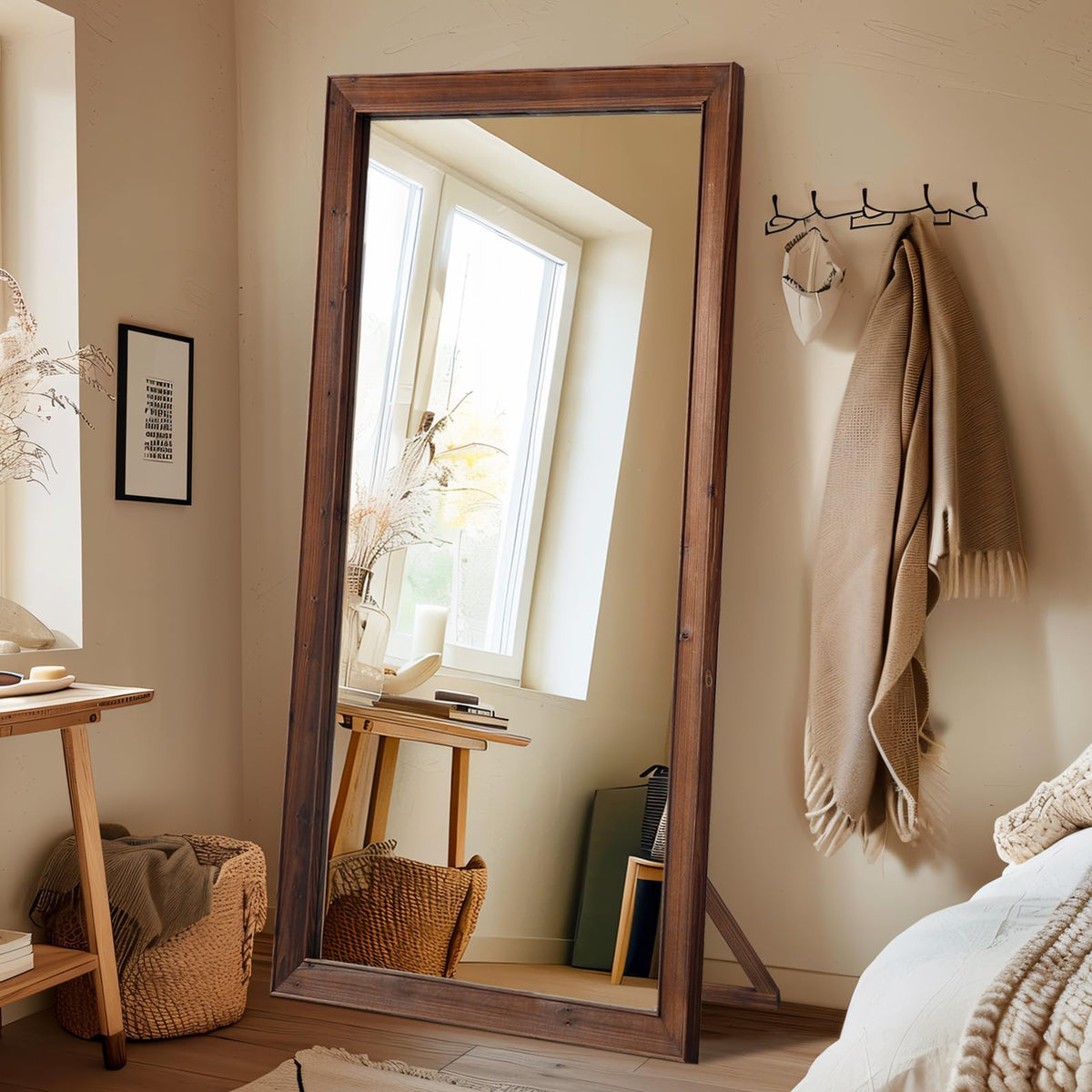 MELOMOIR Rustic Farmhouse Full Length Mirror with Solid Wood Frame 56"x21"