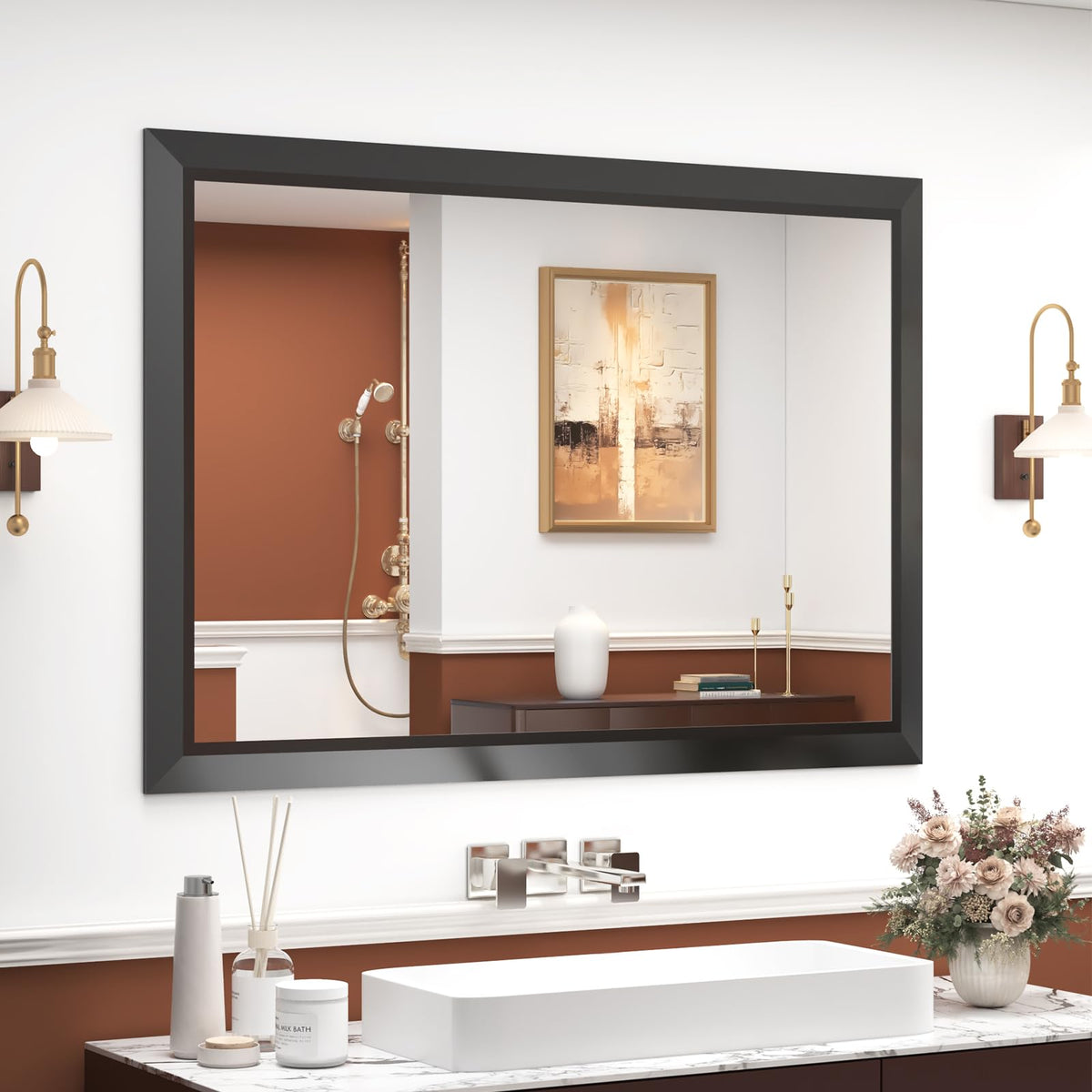 SMIROR 24x36 Matte Black Bathroom Vanity Mirror for Over Sink