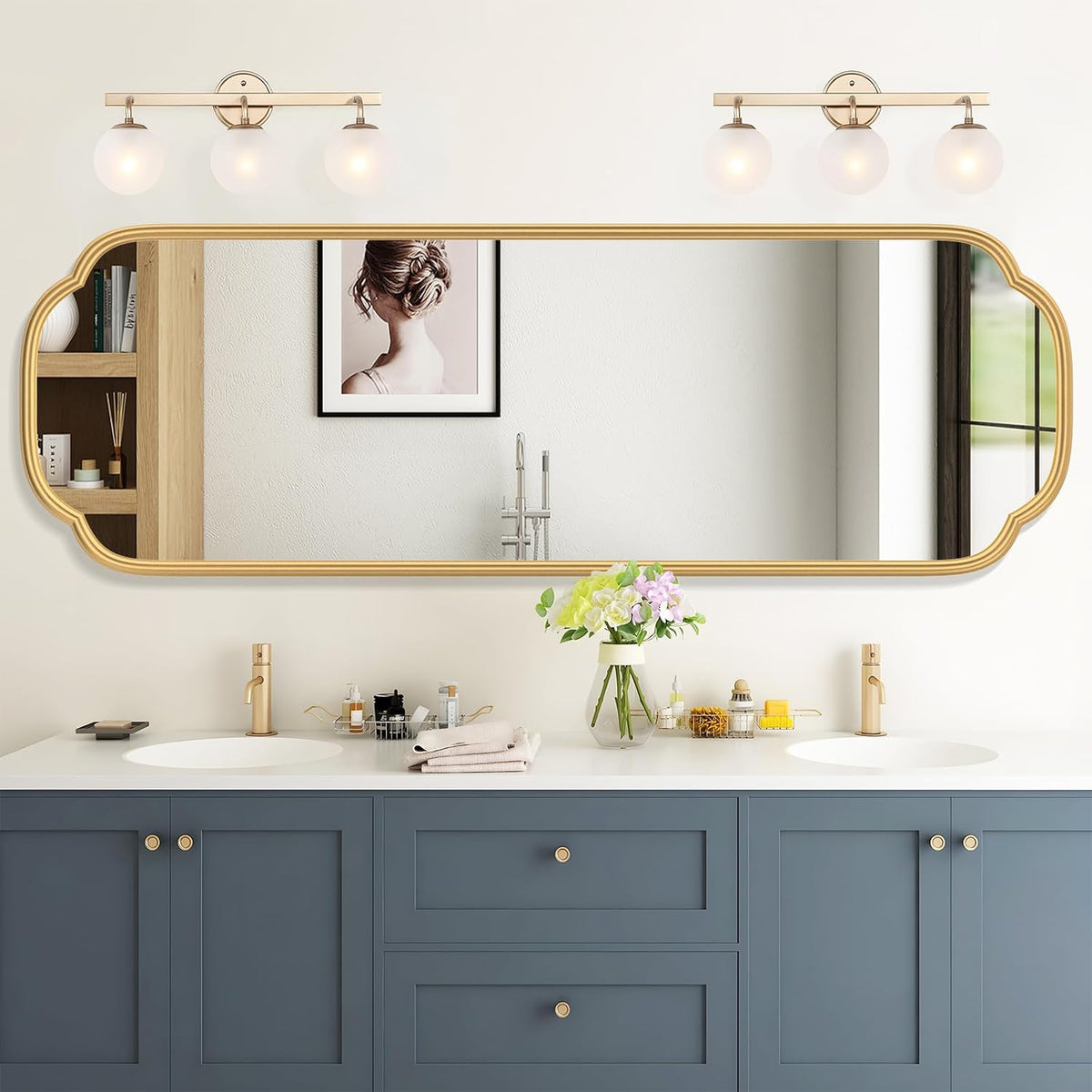 Ferytange 48"x16" Gold Door Mirror Full Length Over The Door with Non-Rusting Metal Frame, Modern Full Body Mirror Bedroom Closet Bathroom