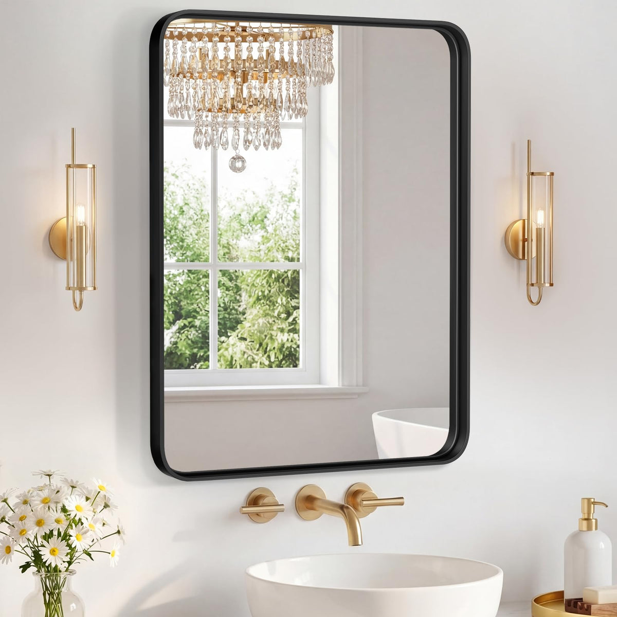 Sweetcrispy 26"x38" Arched Bathroom Mirror, Bathroom Mirrors for Over Sink