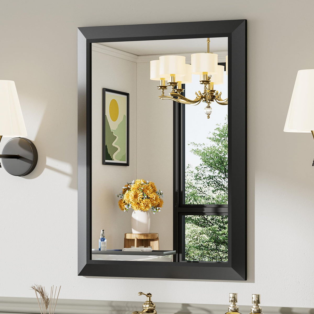 Briivue Black Metal Framed Bathroom Wall Mirror, 40x30 Inch