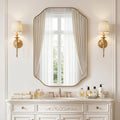 24x32 Inch Bathroom Mirror, Brushed Nickel Scalloped Wall Vanity Mirror Anti-Rust Stainless Steel 0.8" Frame Wall Mounts Horizontally or Vertically