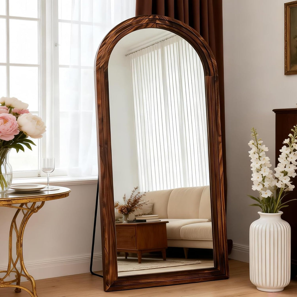 Arched Full Length Mirror, 71"x32" Floor Mirror, Walnut