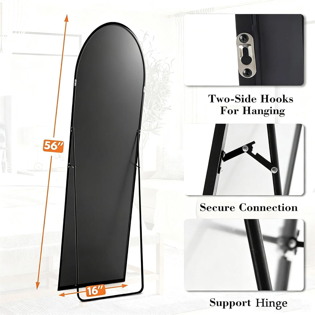 Sweetcrispy 56"x16" Arched Full Length Mirror, Full Body Mirror, Black
