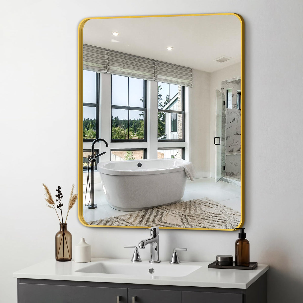 Delma Bathroom Vanity Mirror, Black Framed Mirror for Over Sink, 36x30