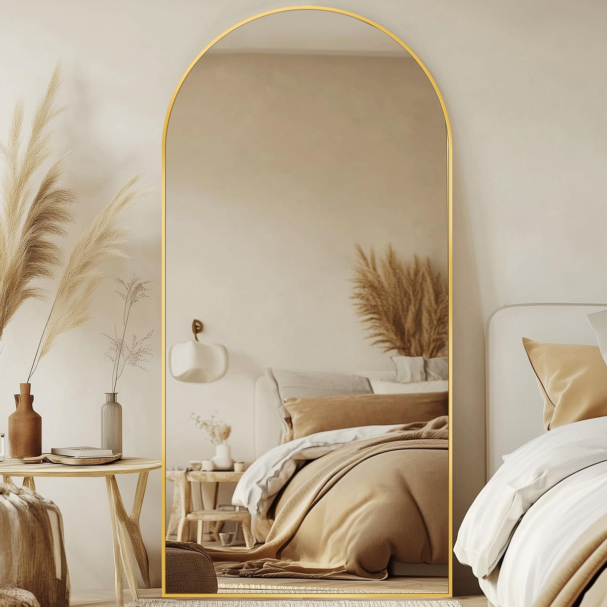76"x34" Arched Full Length Mirror, Large Floor Mirror, Black