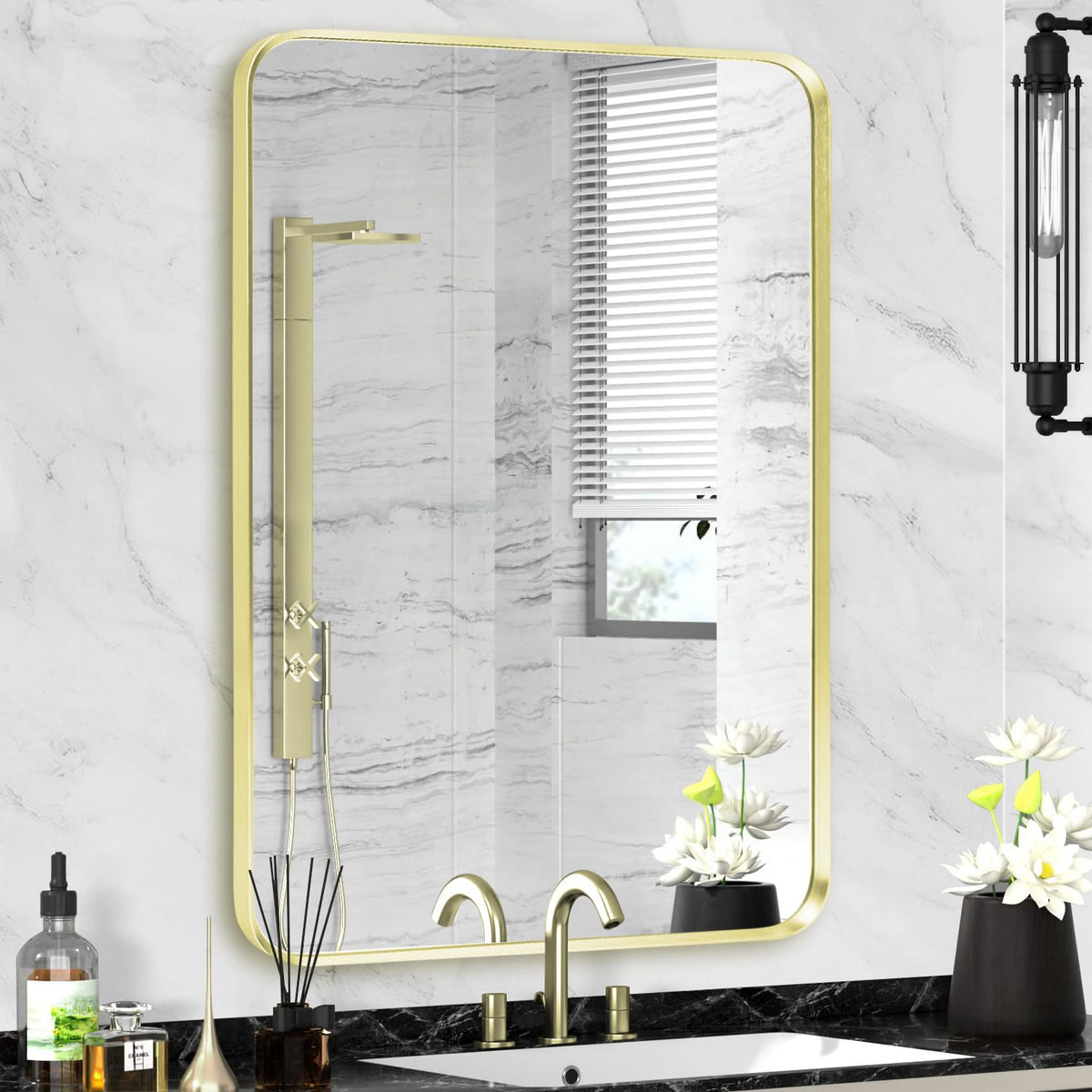 Wall Mount Mirror for Bathroom, Black Metal Framed, 24" x 36"