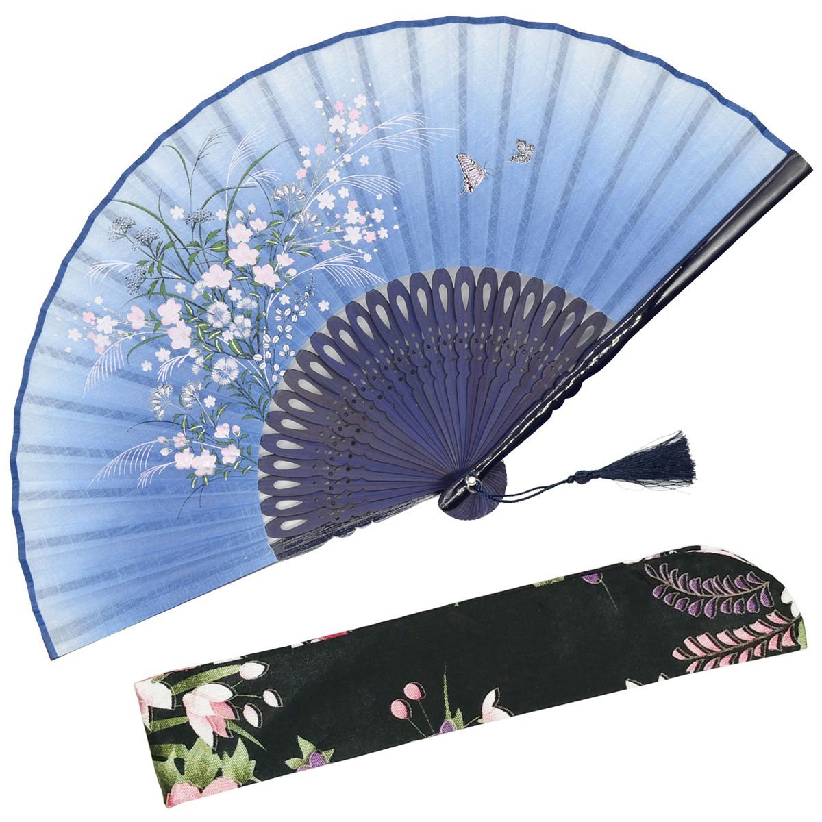 OMyTea Hand Fan Foldable for Women, Japanese Chinese Fan, Solid Black