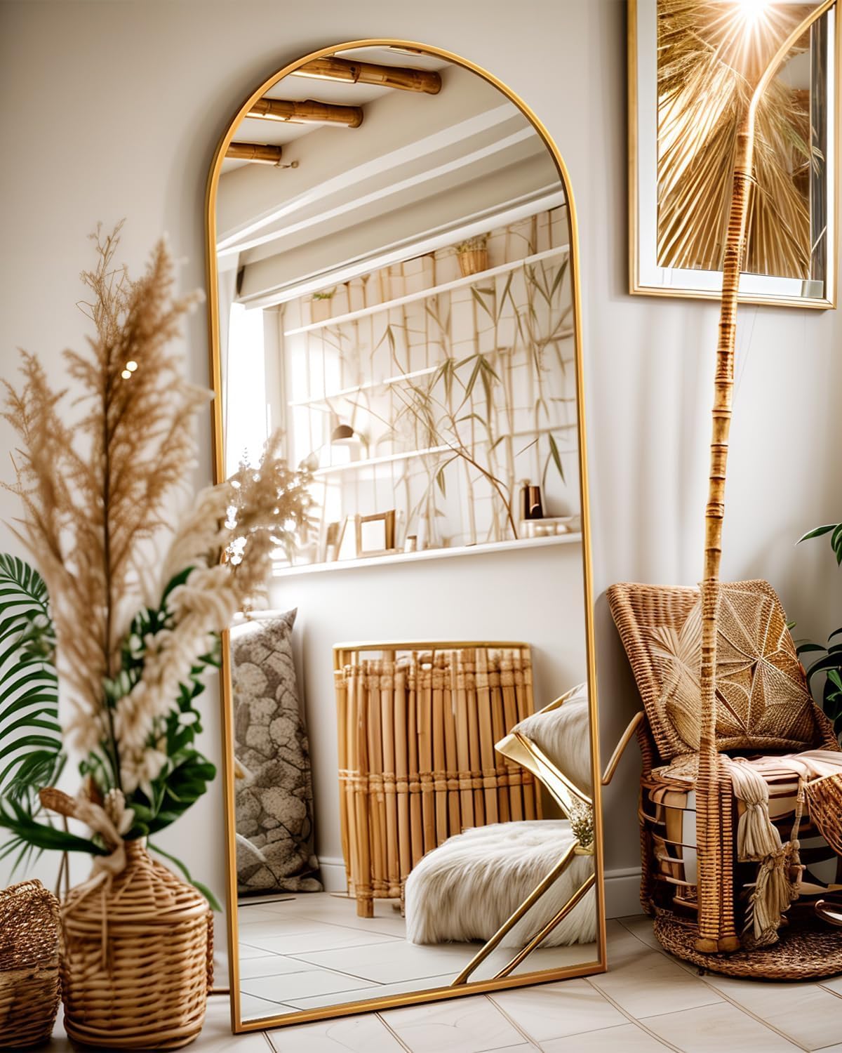 Antok 76" x34” Arched Full Length Mirror, Floor Mirror with Stand,Gold