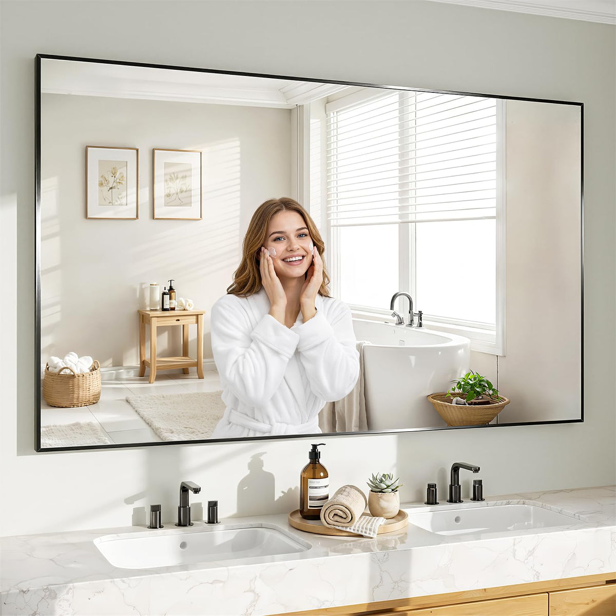 Koonmi Black Mirrors for Wall, 30x40 Inch Bathroom Mirror, Rectangular Wall Mirror for Living Room Bedroom Bathroom, Hangs Horizontally or Vertically