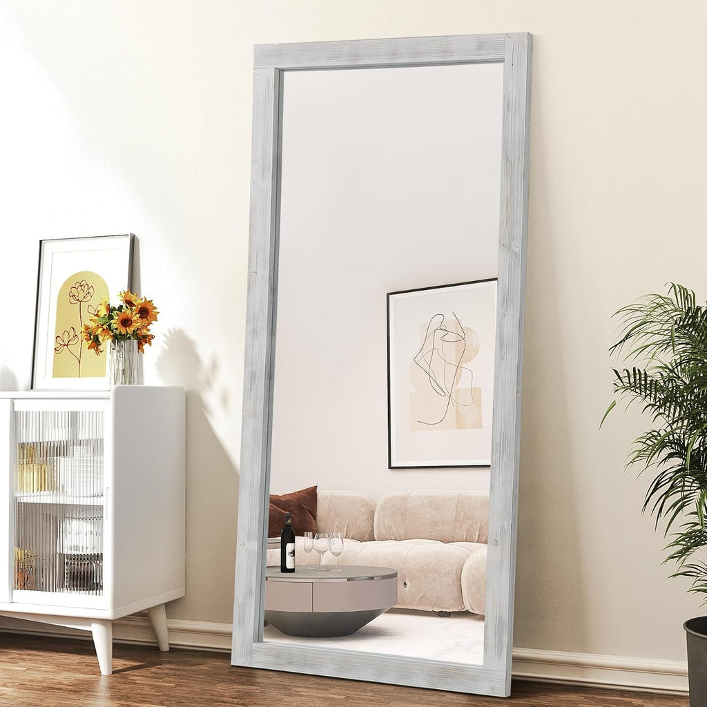 Rustic Farmhouse Full Length Mirror, 71"x32" Wood Large Mirror