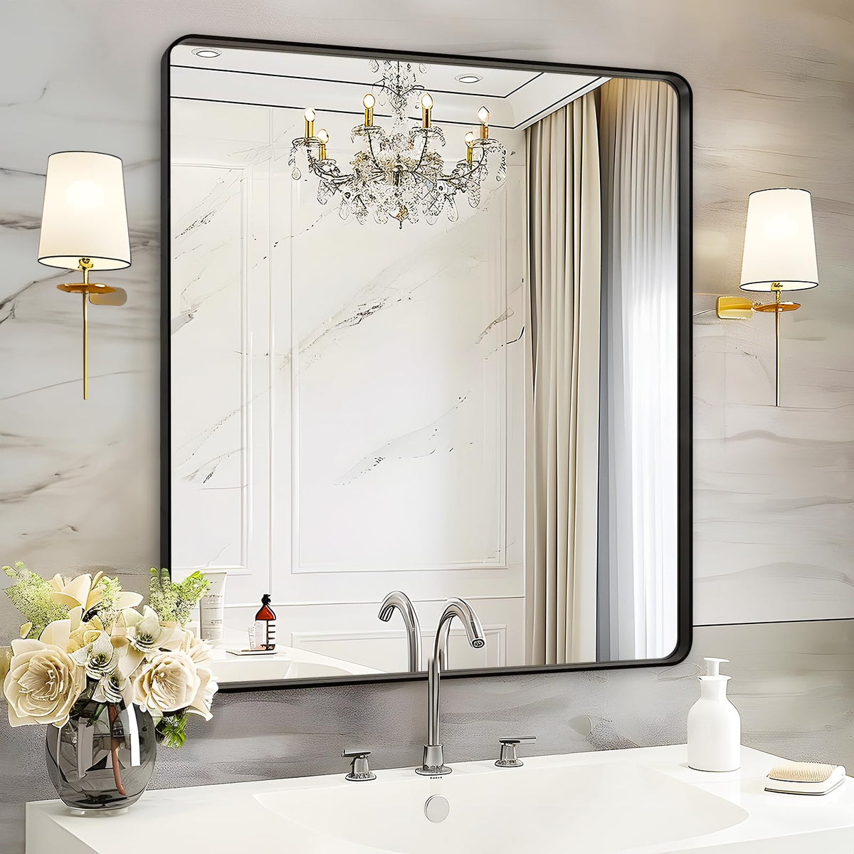 Black Bathroom Vanity Mirror Over Sink 2 Pack, 24x36 Large Wall Mirror