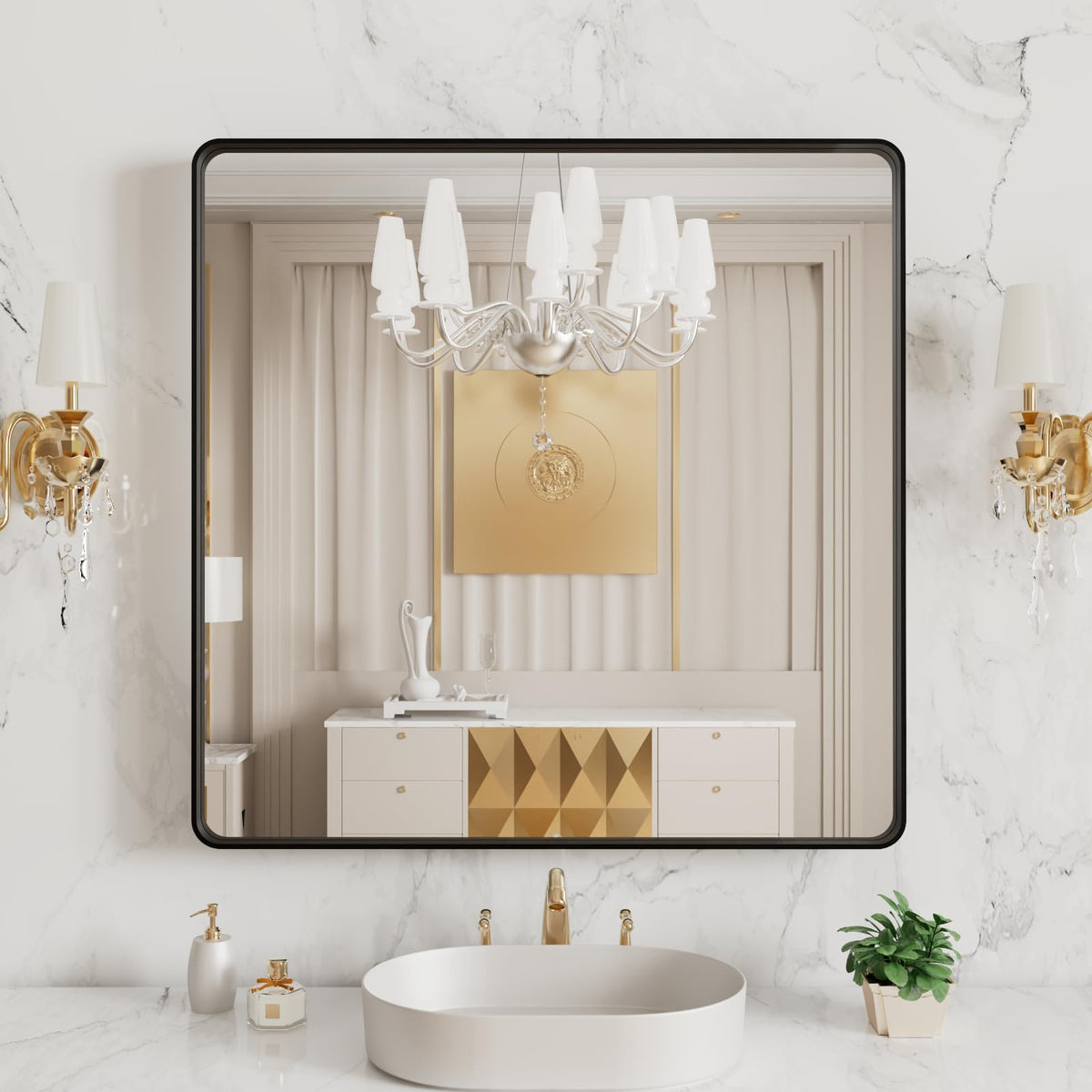 LOAAO 24X36 Inch Black Bathroom Mirror Metal Framed