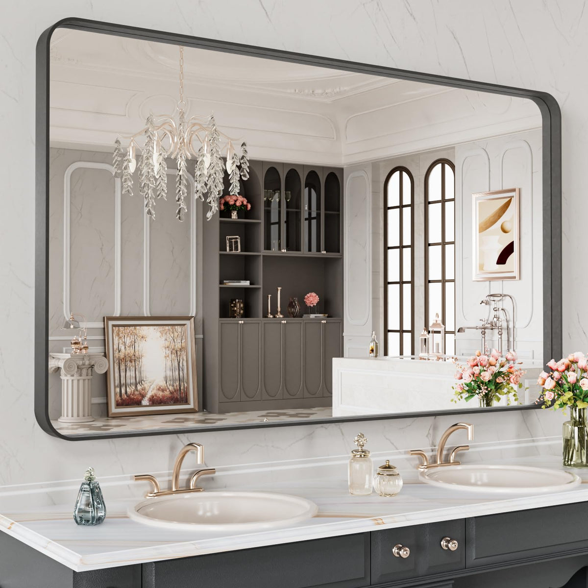 LOAAO 30"X36" Gold Bathroom Mirror