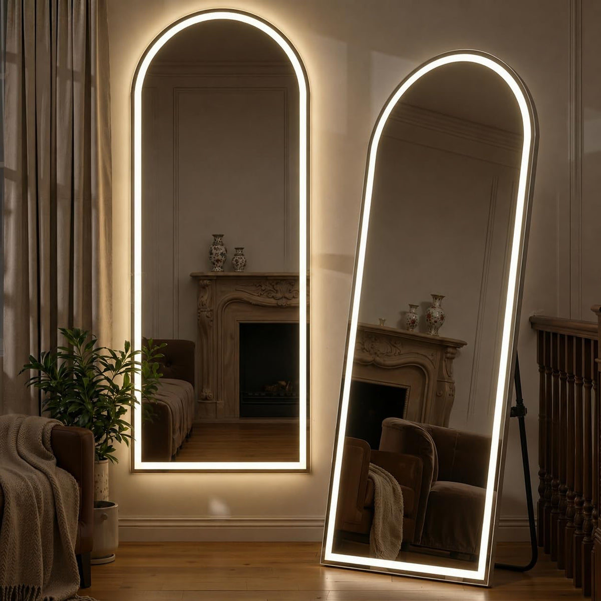 Full Length Mirror with Lights, 71" x 26" LED Floor Mirror, Full Body Dressing Standing Mirrors with Dimming & 3 Color Lighting, Hanging Mounted Mirrors for Living Room Bedroom Cloakroom