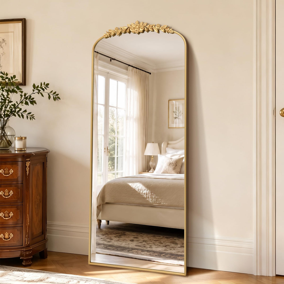 Besdomus Vintage Full Length Mirror: 21"x56" Gold Antique Floor Long Mirror