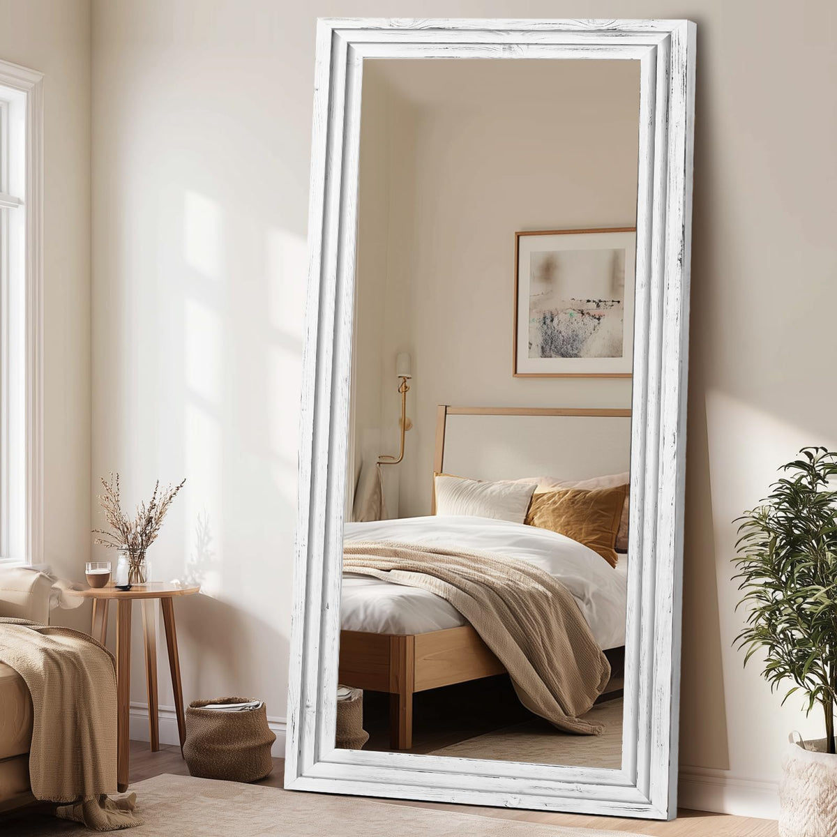 Full Length Mirror, 65 x 24 Inch Solid Wood Floor Mirror, Wood
