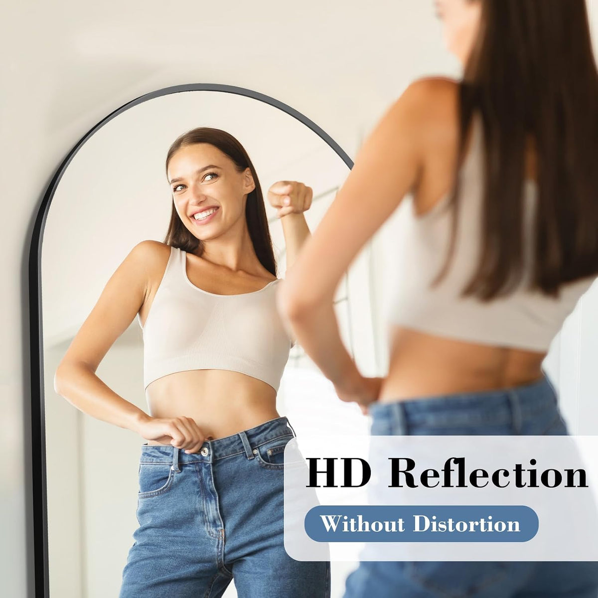 Sweetcrispy 56"x16" Arched Full Length Mirror, Full Body Mirror, Black