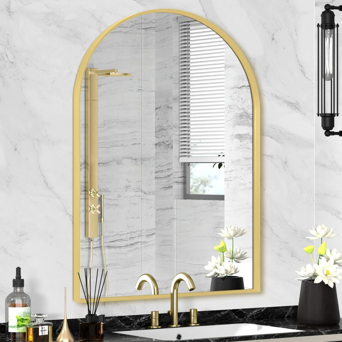 Wall Mount Mirror for Bathroom, Black Metal Framed, 24" x 36"