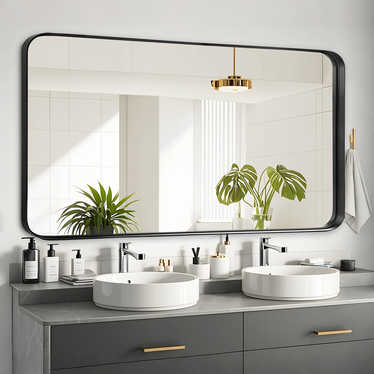 Black Bathroom Vanity Mirror Over Sink 2 Pack, 24x36 Large Wall Mirror