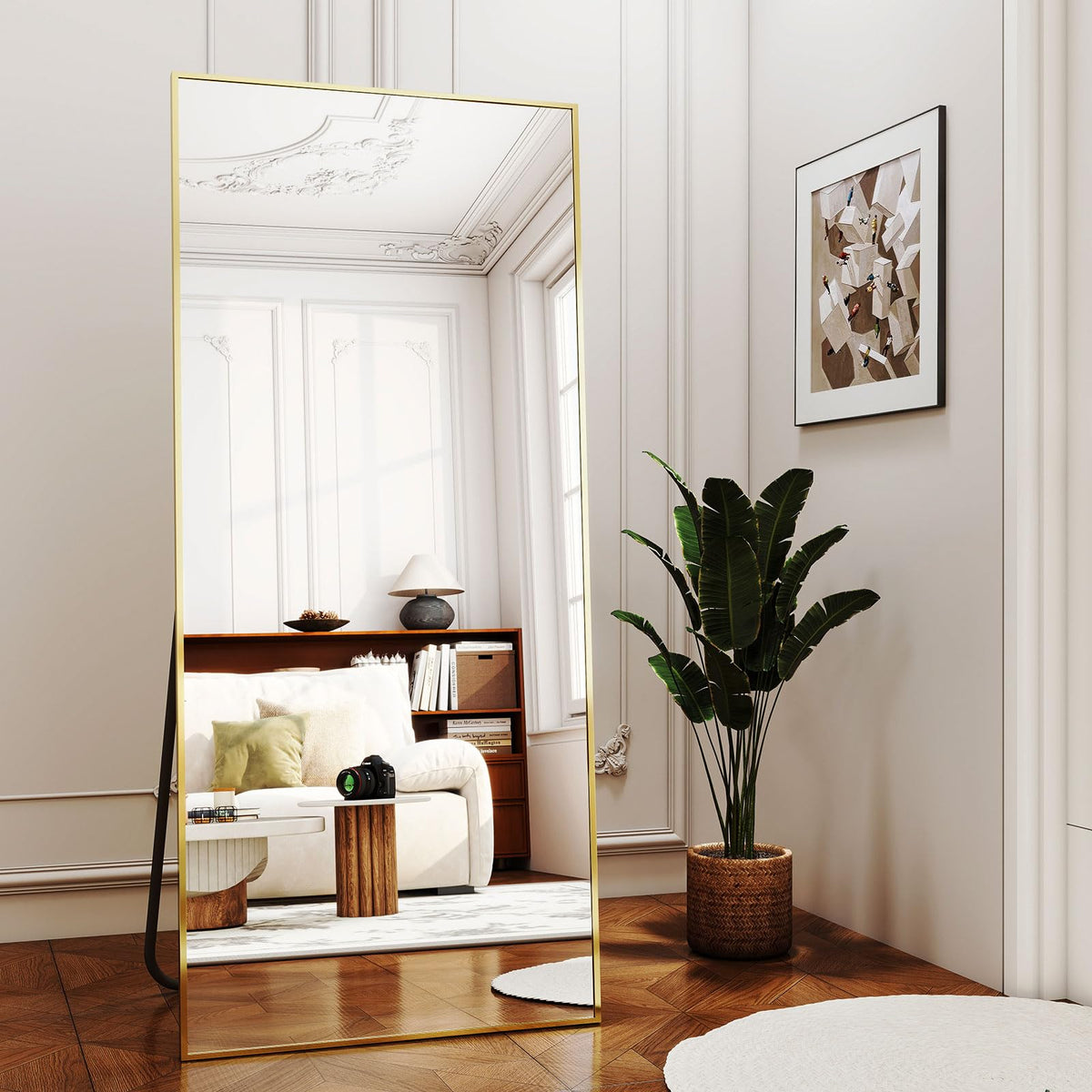 Easly 34"x76" Full Length Mirror with Stand, Large Rectangular Floor Mirror for Bedroom, Living Room or Closet, Wall-Mounted or Freestanding, Black Aluminum Alloy Frame