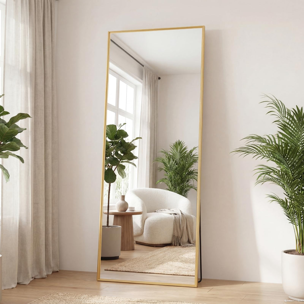DUMOS Gold Full Length Mirror 59"x16.5" Full Body Floor Mirror for Bedroom or Cloakroom, Can Stand Alone, Hang or Lean Against Wall, Tall Wall Mirrors with Stand and Sleek Aluminum Alloy Thin Frame