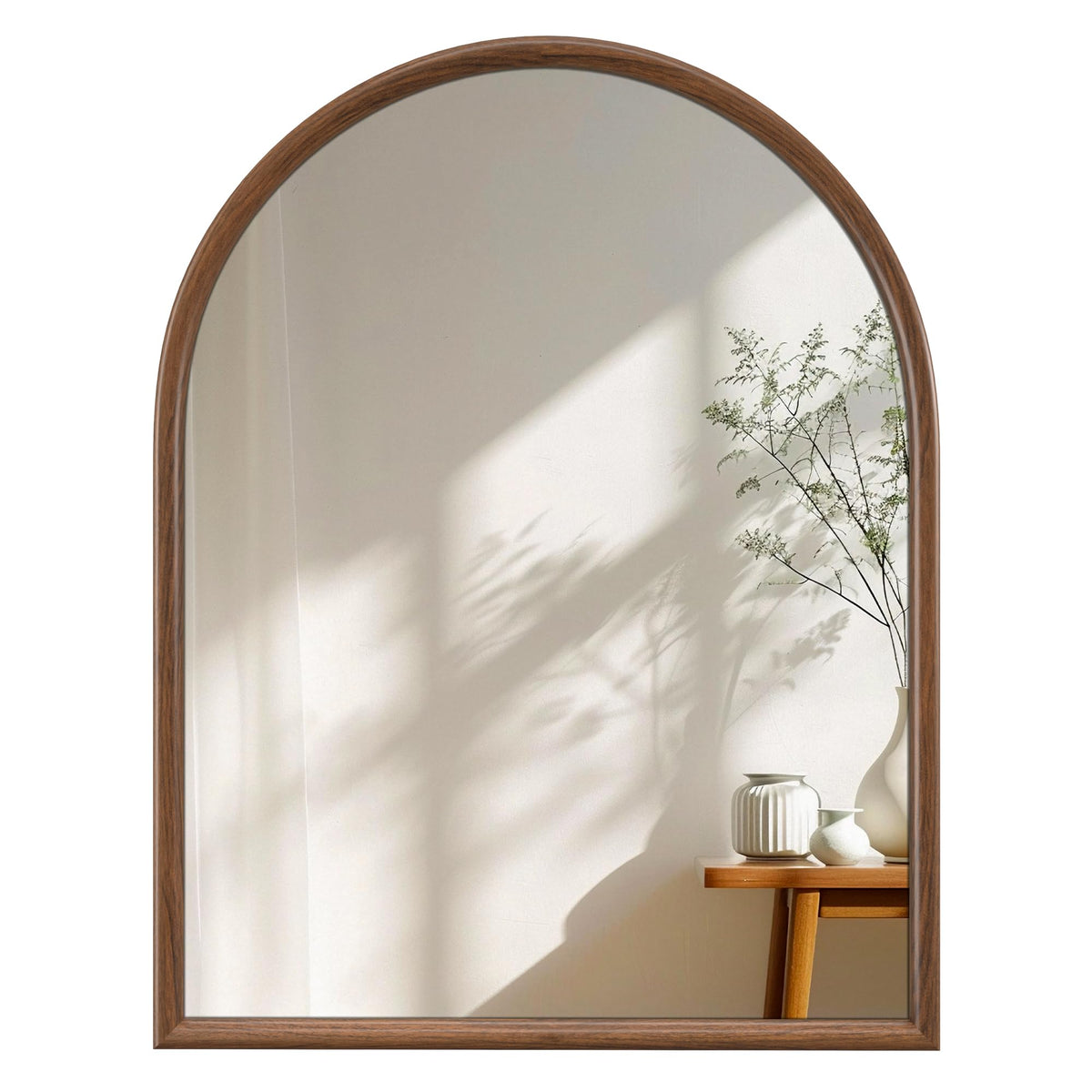 20"x30" Arch Wall Mirror for Wall, Wall Mounted Vanity Mirror for Bedroom, Wood Grain Finish Frame Mirror with Tempered Glass, Vintage Decorative for Bathroom, Entryway, Living Room, Walnut