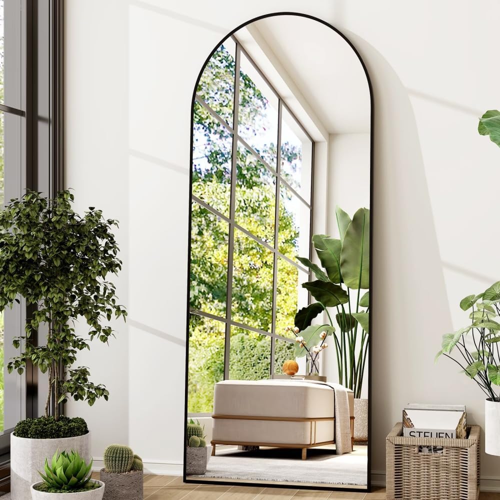 71" x 26" Arched Full Length Mirror, Black Frame Floor Standing Mirror, Full Body Dressing Mirror for Bedroom, Closet & Home Decor