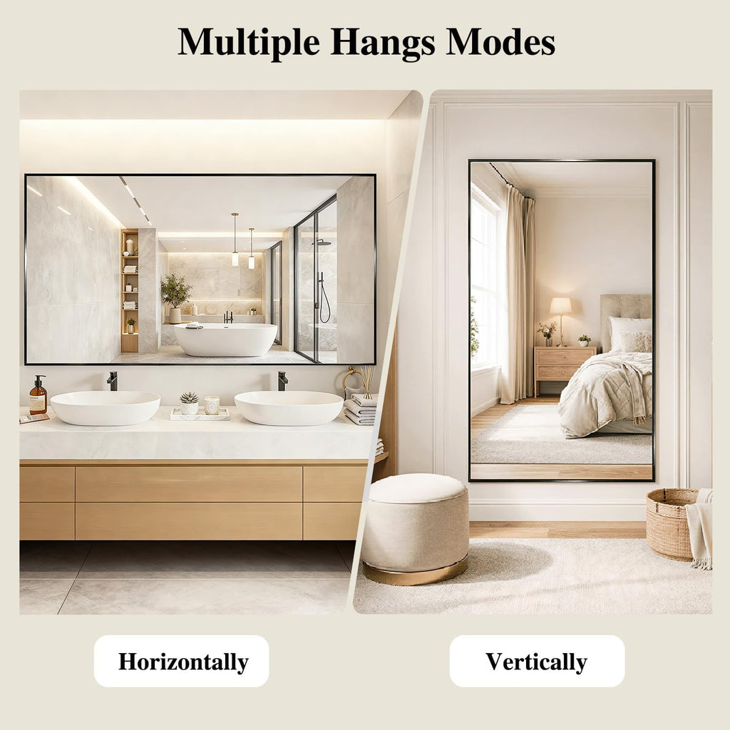 Koonmi Black Mirrors for Wall, 30x40 Inch Bathroom Mirror, Rectangular Wall Mirror for Living Room Bedroom Bathroom, Hangs Horizontally or Vertically