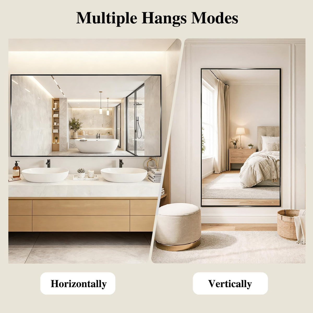 Koonmi Black Mirrors for Wall, 30x40 Inch Bathroom Mirror, Rectangular Wall Mirror for Living Room Bedroom Bathroom, Hangs Horizontally or Vertically